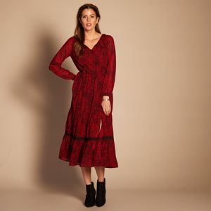 Blancheporte Dlouhé šaty s kašmírovým vzorem černá/červená 44