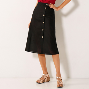 Blancheporte Midi sukně na knoflíky - bavlna/len černá 36