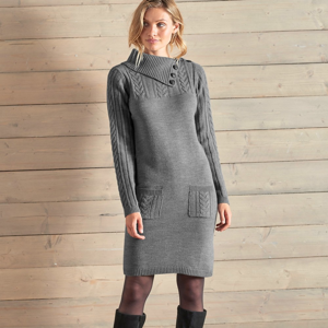 Blancheporte Pulovrové šaty s copánkovým vzorem šedý melír 42/44
