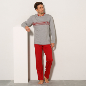 Blancheporte Pyžamo s kalhotami a dlouhým rukávem červená/šedý melír 78/86 (S)