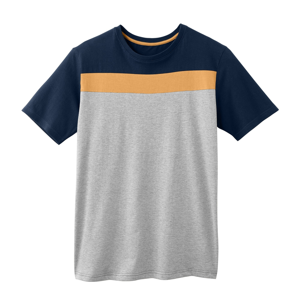 Blancheporte Pyžamové pruhované tričko s krátkými rukávy nám.modrá/žlutá/šedý melír 137/146 (4XL)