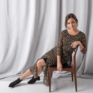 Blancheporte Šaty s leopardím vzorem černá/béžová 38