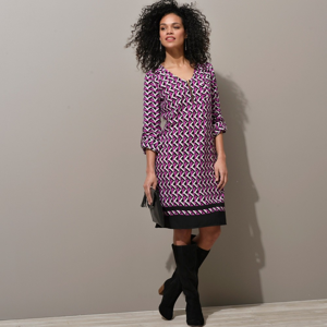 Blancheporte Šaty se zipem a grafickým designem purpurová/černá 46